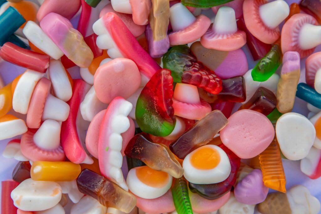Image showing a selection of sweets. Not all sweets are vegan friendly.