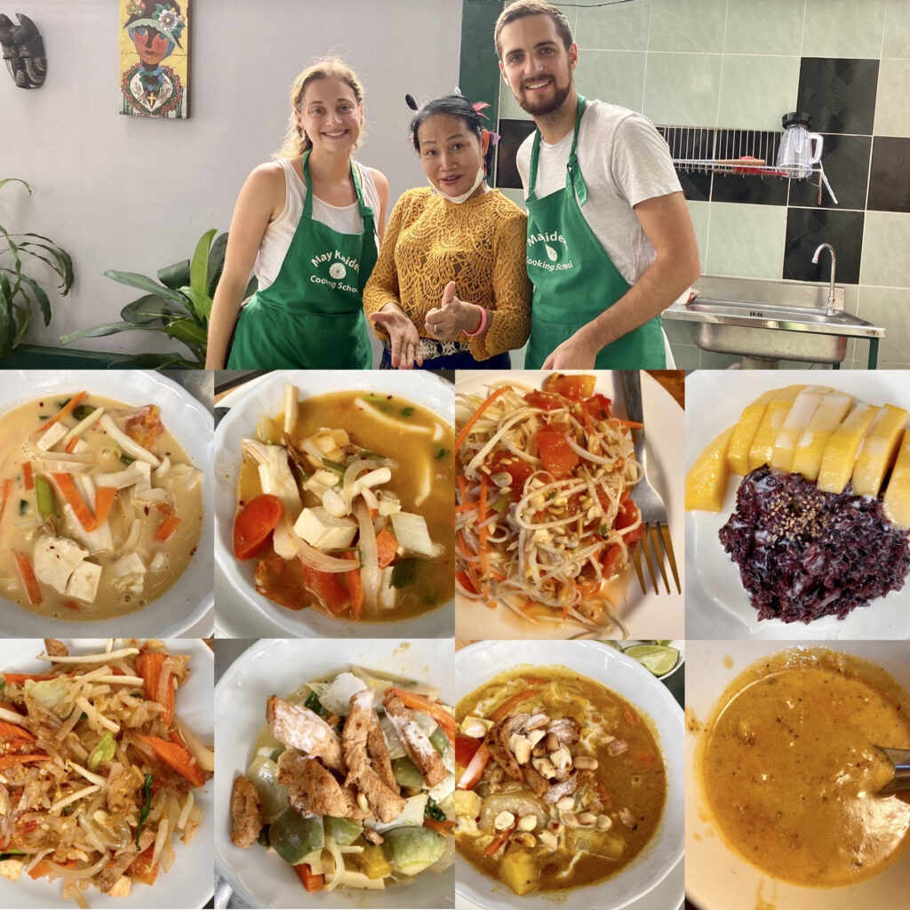 Cooking vegan versions of traditional Thai dishes at May Kaidee's vegetarian cooking school.