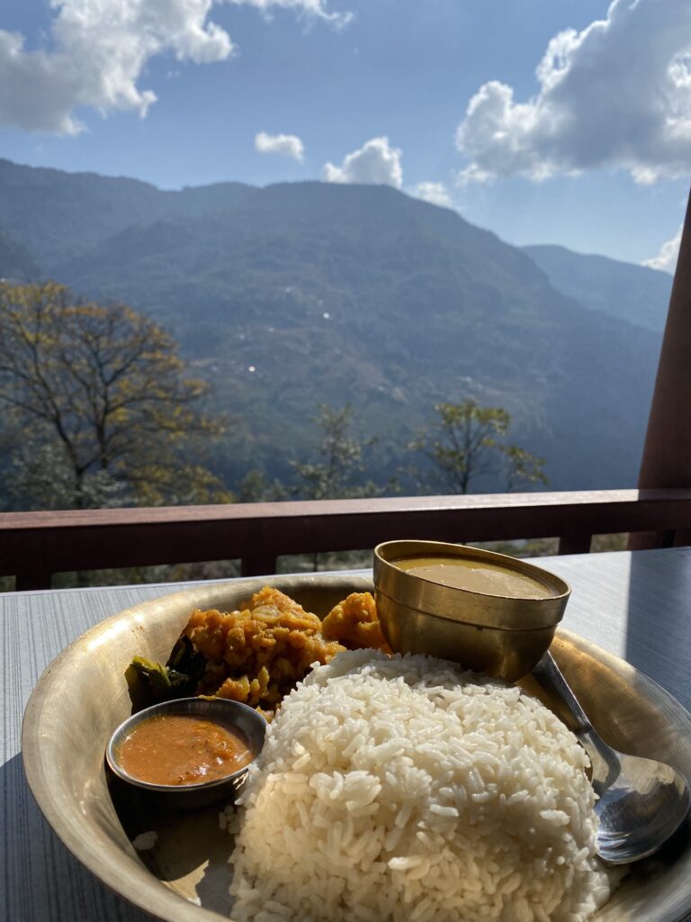 Dahl Bhat while trekking in Nepal.