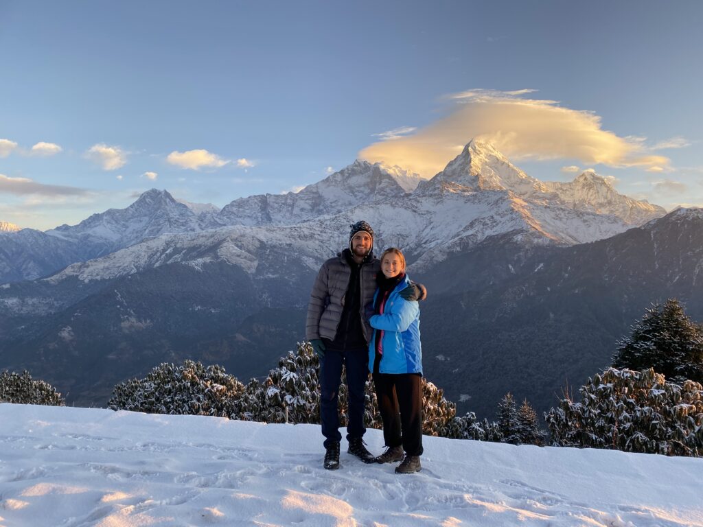 Oli and Eseelle at the end of the Poon Hill Trek in Nepal.