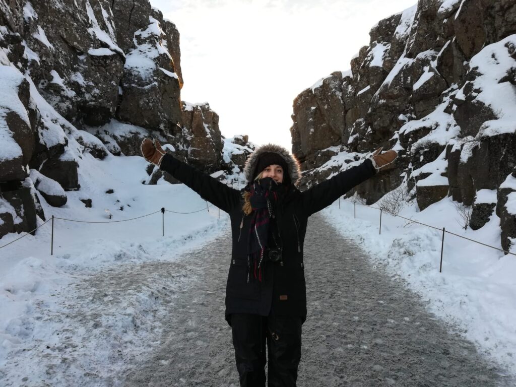 Eseelle at Þingvellir National Park in the Golden Circle between the tectonic plates