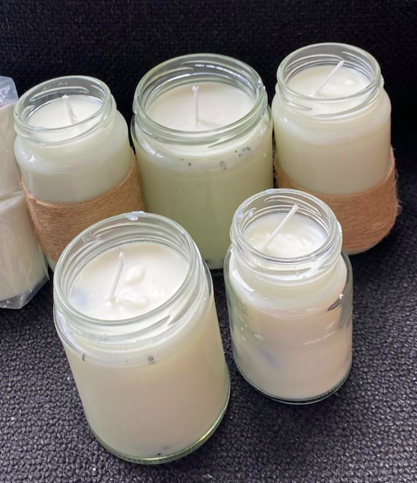 Homemade soy wax candles for our vegan wedding
